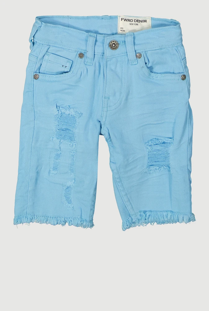 Little Boys Solid Frayed Distressed Denim Shorts, Blue, Size 5