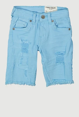 Little Boys Solid Frayed Distressed Denim Shorts, Blue, Size 5