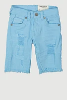 Little Boys Solid Frayed Distressed Denim Shorts, Blue, Size 5