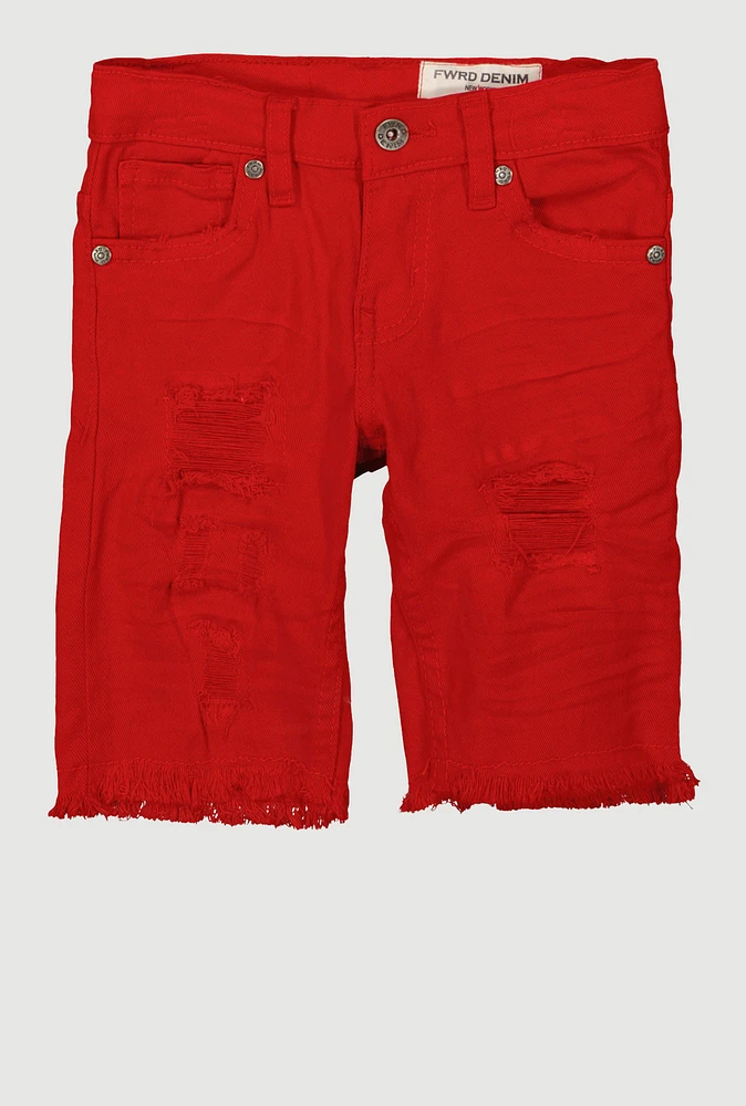 Little Boys Solid Distressed Denim Shorts, Red, Size 7