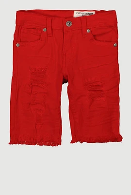 Little Boys Solid Distressed Denim Shorts, Red, Size 7