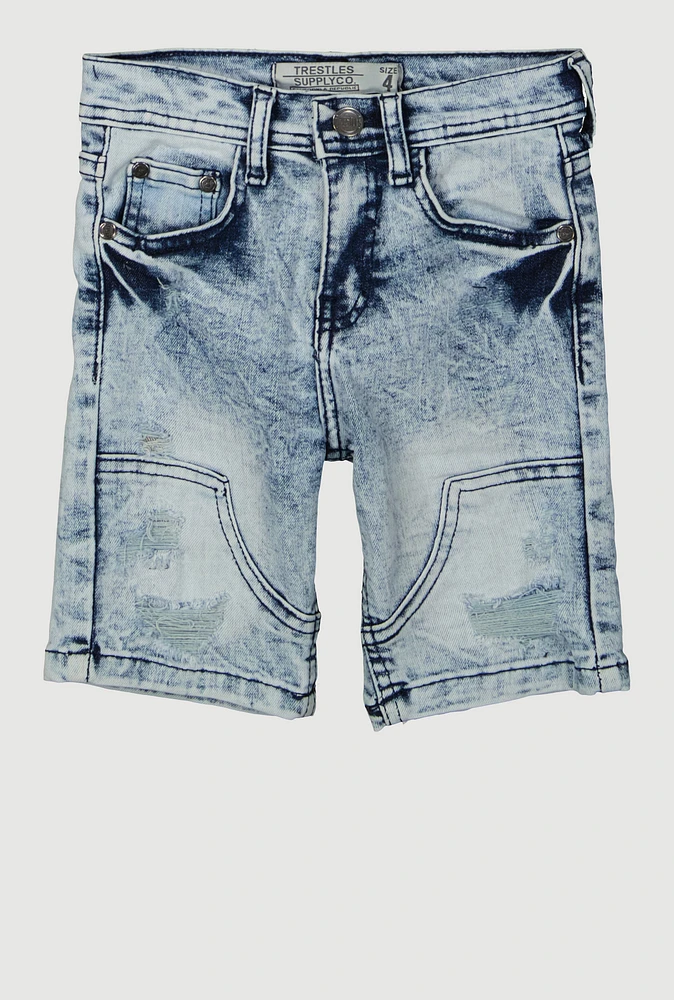 Little Boys Distressed Shorts, Blue, Size 6