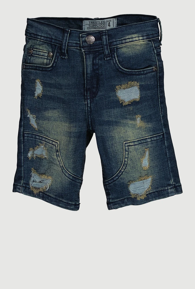 Little Boys Distressed Faded Denim Shorts, Blue, Size 4