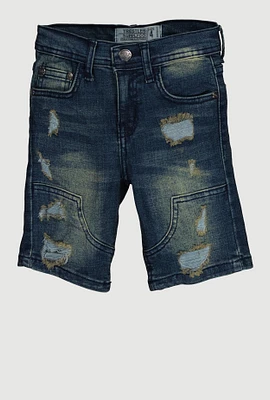 Little Boys Distressed Faded Denim Shorts, Blue, Size 4