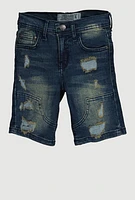 Little Boys Distressed Faded Denim Shorts, Blue, Size 4