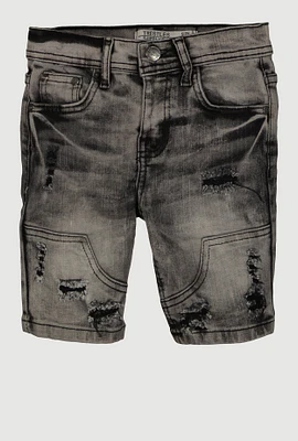 Little Boys Mineral Wash Distressed Shorts, Black, Size 5