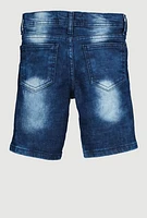 Little Boys Distressed Whiskered Denim Shorts, Blue, Size 7