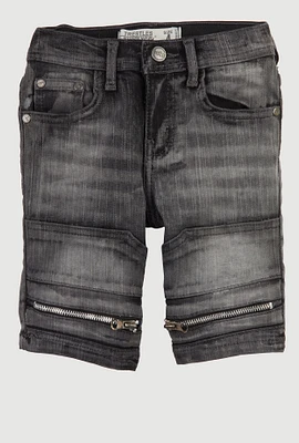 Little Boys Zip Detail Denim Moto Shorts, Black, Size 6