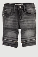 Little Boys Zip Detail Denim Moto Shorts, Black, Size 6