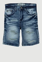 Little Boys Denim Whiskered Distressed Shorts