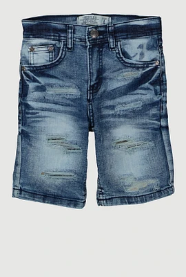 Little Boys Denim Whiskered Distressed Shorts, Blue, Size 5