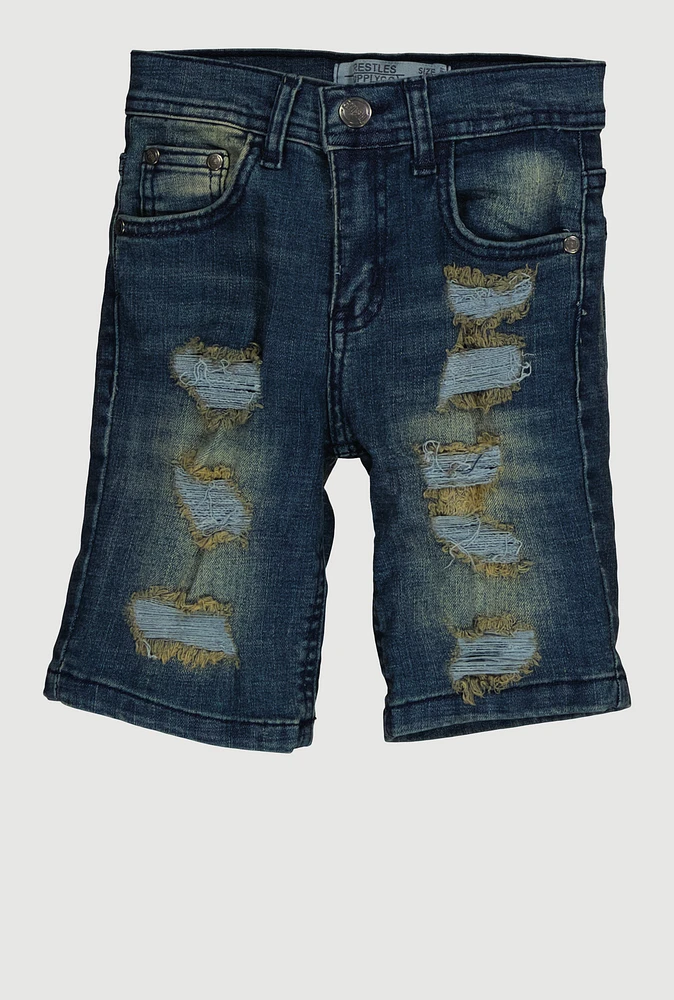 Little Boys Distressed Frayed Denim Shorts, Blue,