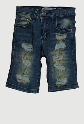 Little Boys Distressed Frayed Denim Shorts, Blue,