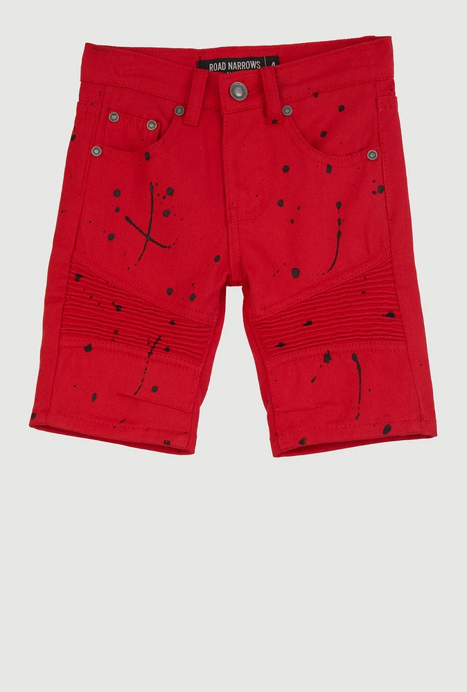 Little Boys Paint Splatter Moto Shorts, Red,
