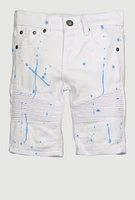 Little Boys Moto Paint Splatter Shorts, White, Size 7