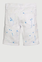 Little Boys Moto Paint Splatter Shorts, White, Size 7