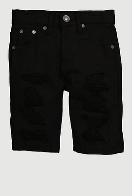 Little Boys Distressed Patch and Repair Frayed Shorts, Black, Size 6