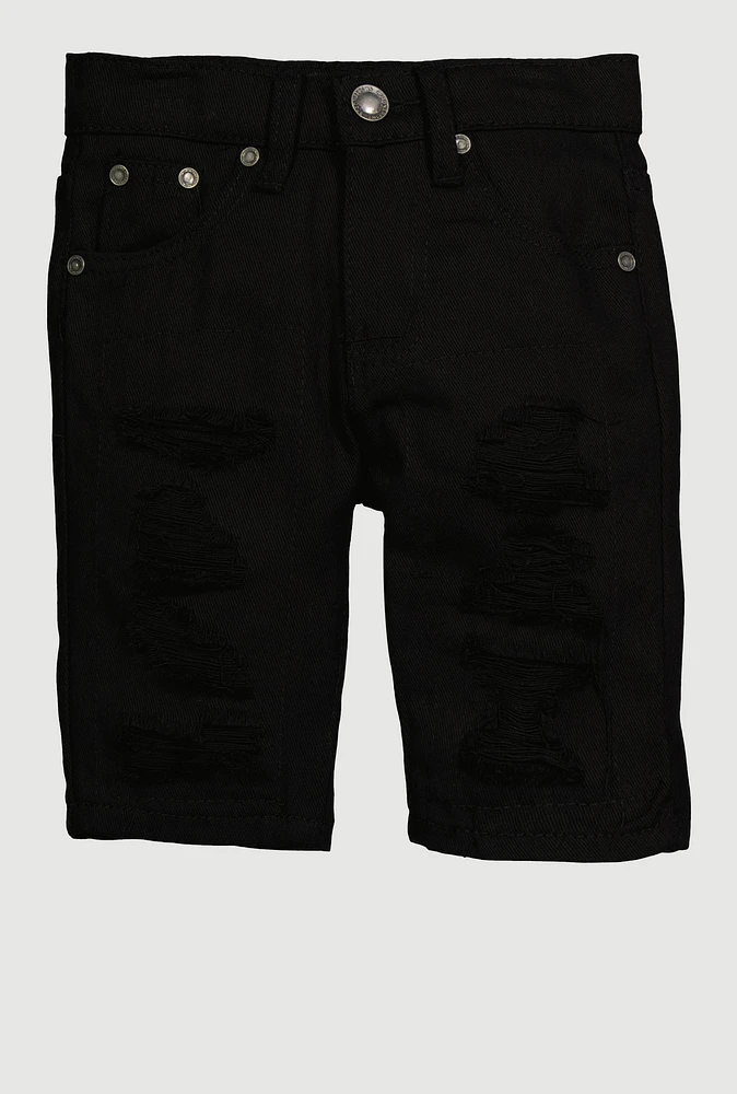 Little Boys Distressed Patch and Repair Frayed Shorts, Black, Size 4