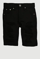 Little Boys Distressed Patch and Repair Frayed Shorts, Black, Size 4