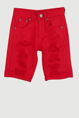 Little Boys Distressed Patch and Repair Shorts, Red, Size 6