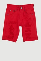 Little Boys Distressed Patch and Repair Shorts, Red, Size 6