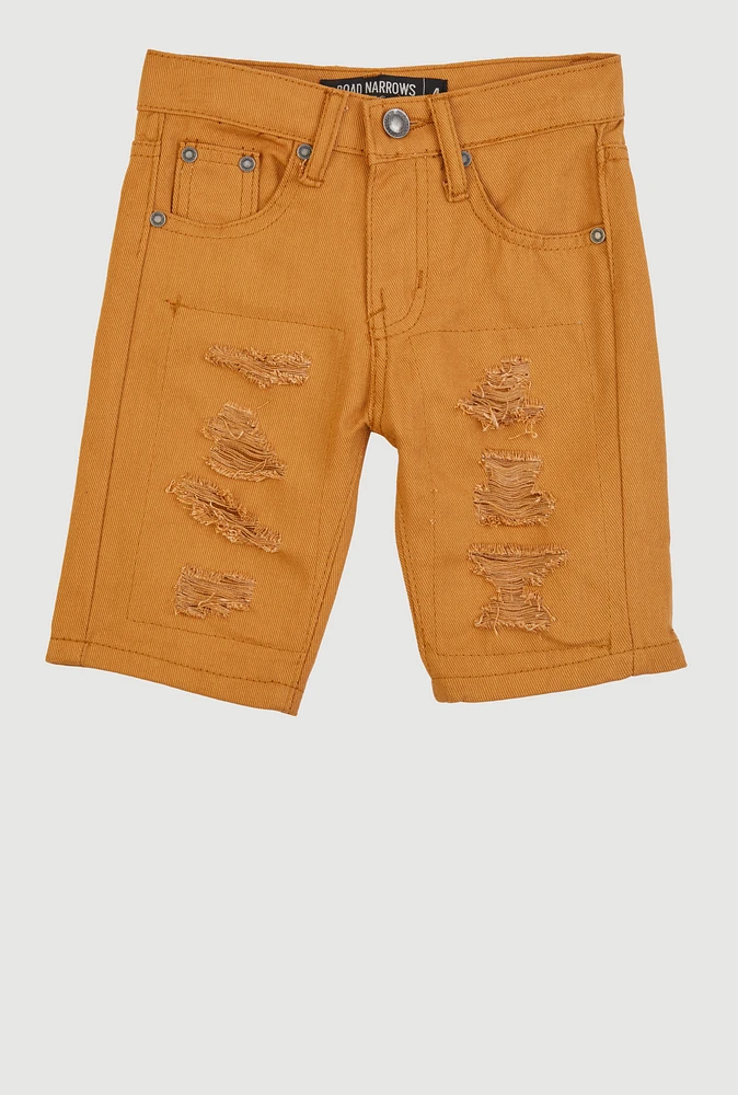 Little Boys Patch and Repair Distressed Shorts, Khaki, Size 5