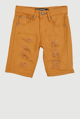 Little Boys Patch and Repair Distressed Shorts, Khaki, Size 5