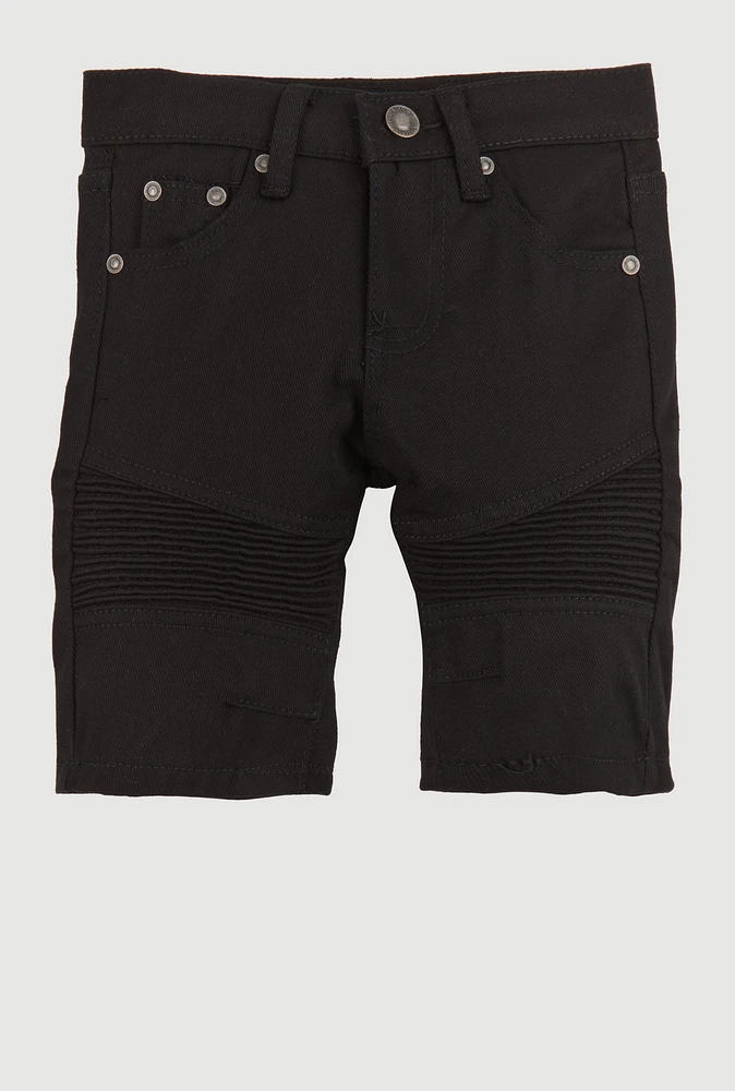 Little Boys Denim Moto Shorts, Black, Size 4