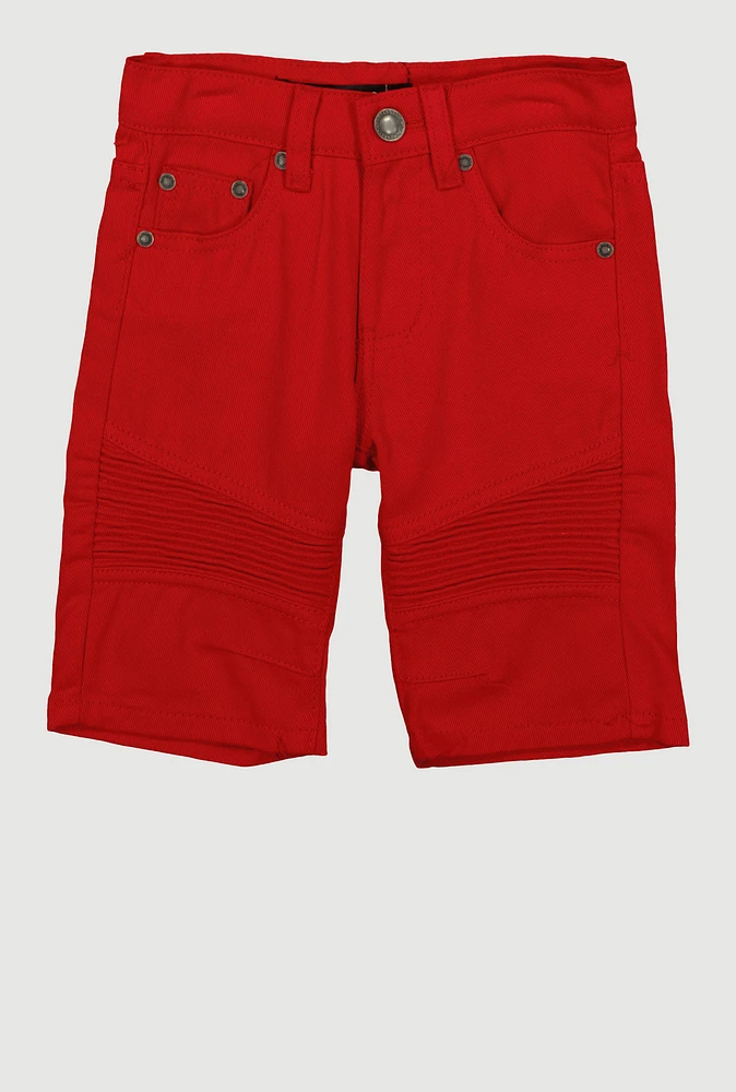 Little Boys Solid Moto Denim Shorts, Red, Size 6
