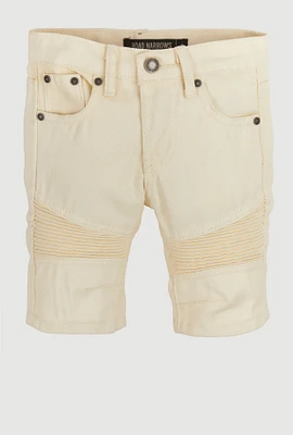 Little Boys Moto Denim Shorts, Khaki, Size 6