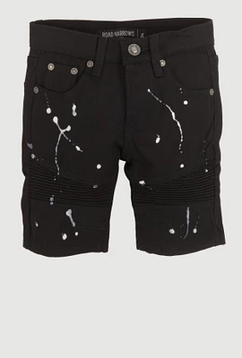 Little Boys Denim Paint Splatter Moto Shorts, Black,