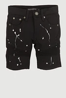 Little Boys Denim Paint Splatter Moto Shorts