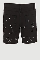 Little Boys Denim Paint Splatter Moto Shorts, Black,