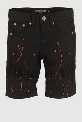 Little Boys Paint Splatter Moto Denim Shorts, Black, Size 7