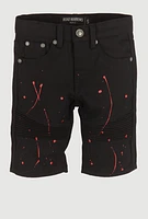 Little Boys Paint Splatter Moto Denim Shorts, Black, Size 7