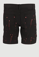 Little Boys Paint Splatter Moto Denim Shorts, Black, Size 7