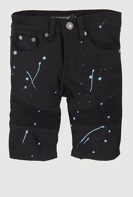Little Boys Denim Paint Splatter Moto Shorts, Black