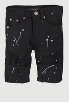 Little Boys Paint Splatter Denim Moto Shorts, Black, Size 5