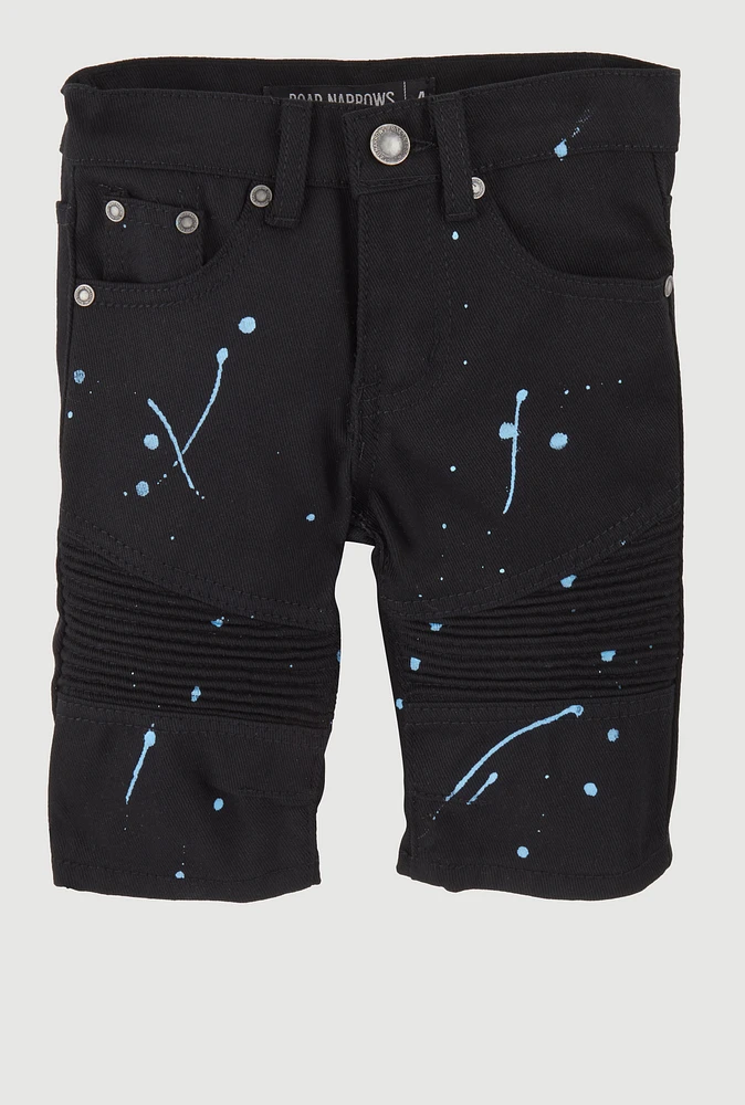 Little Boys Paint Splatter Denim Moto Shorts, Black, Size 6