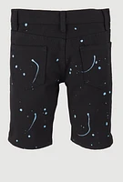 Little Boys Paint Splatter Denim Moto Shorts, Black, Size 5