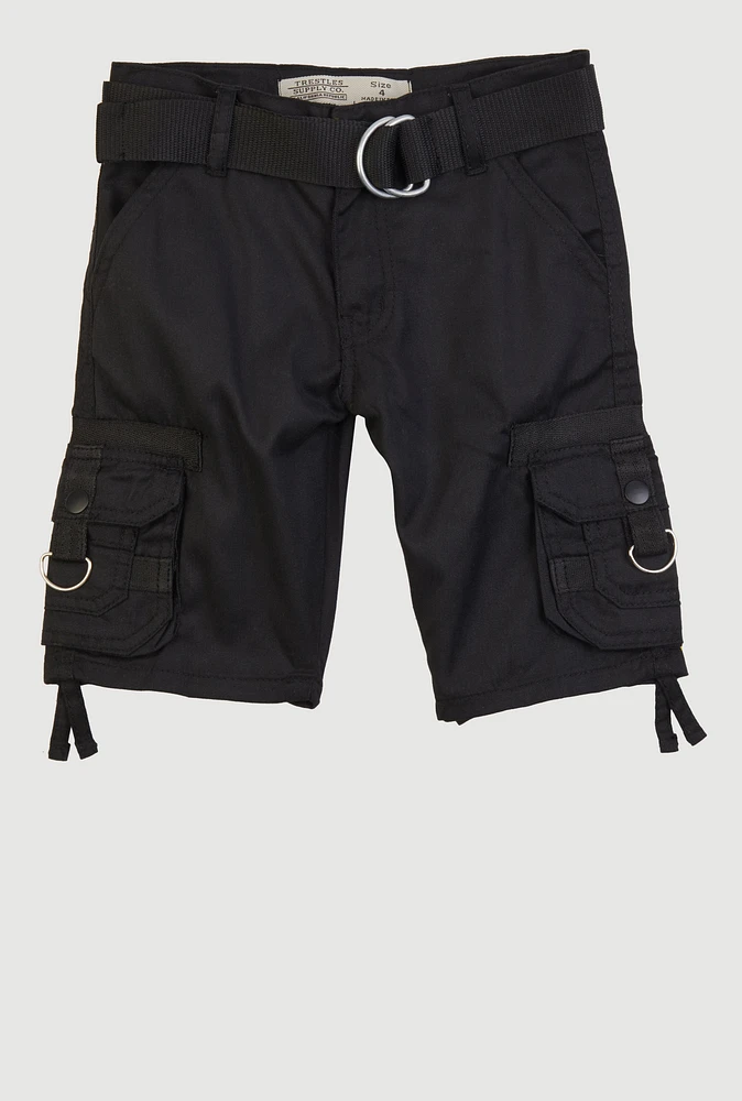 Little Boys Belted Utility Pocket Shorts, Black, Size 5