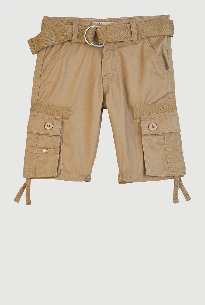 Little Boys Belted Cargo Shorts, Beige, Size 6