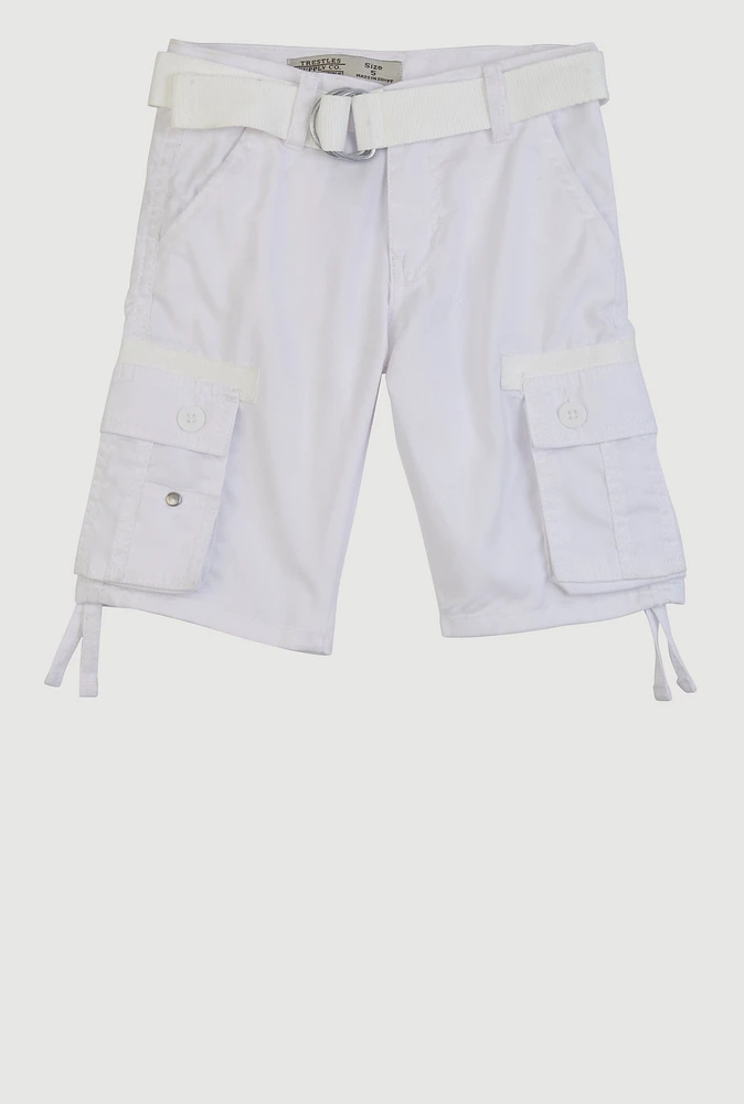 Little Boys D Ring Belted Bermuda Shorts, White, Size 7