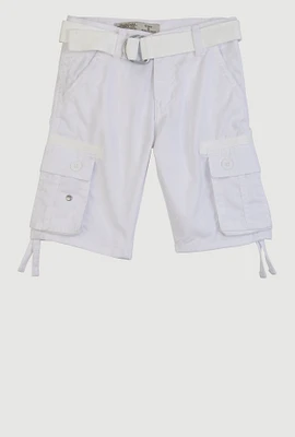 Little Boys D Ring Belted Bermuda Shorts, White, Size 7