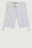 Little Boys D Ring Belted Bermuda Shorts, White, Size 7
