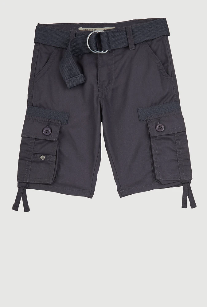 Little Boys D Ring Belted Utility Shorts, Grey,