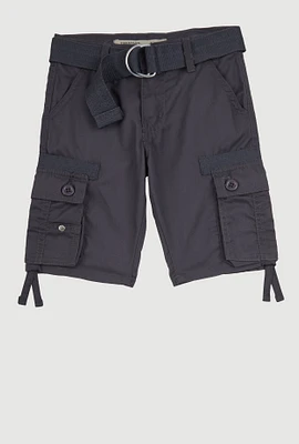 Little Boys D Ring Belted Utility Shorts, Grey,