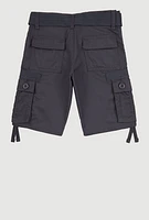 Little Boys D Ring Belted Utility Shorts, Grey,