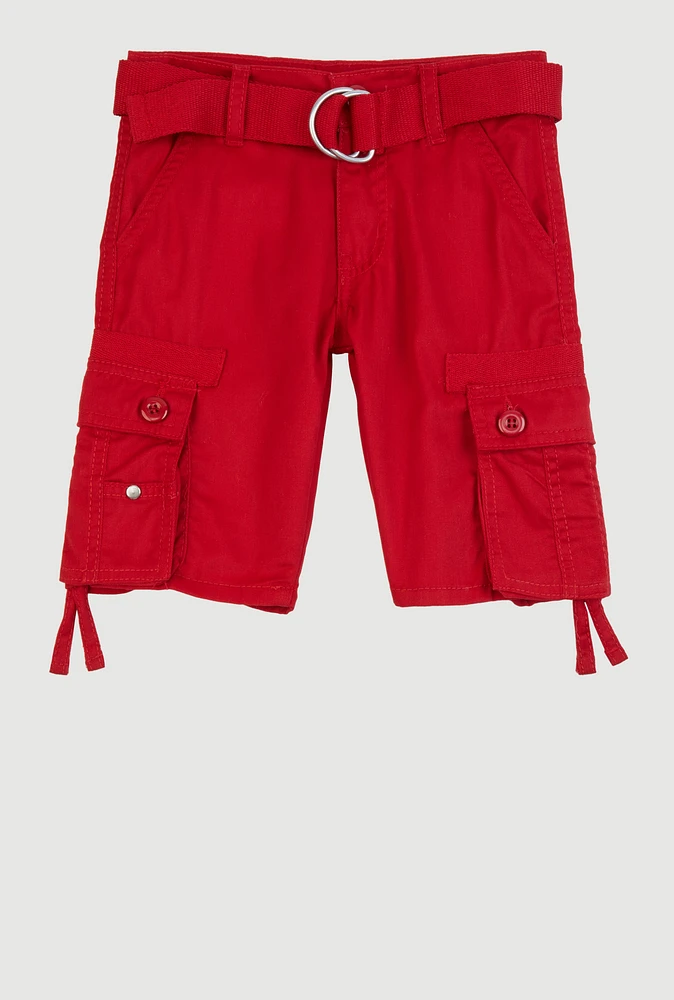 Little Boys D Ring Belted Cargo Shorts, Red,