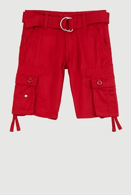 Little Boys D Ring Belted Cargo Shorts, Red,